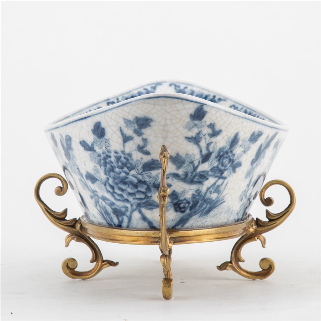 [14.5Lx8W Porcelain Blue And White Floral w/ Bird Pattern Oval Basin