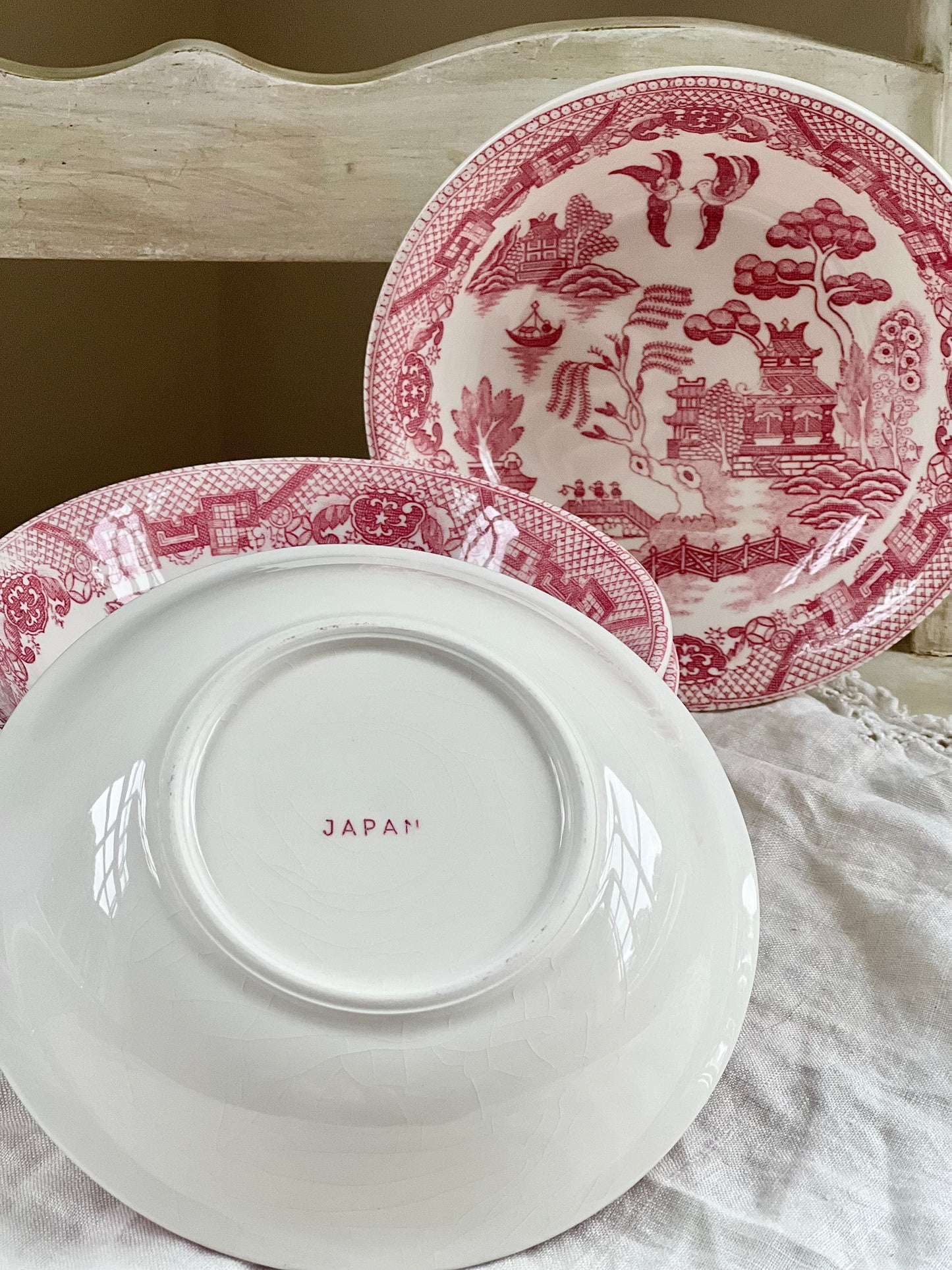 Vintage Set (6) Pink / Red Willow Berry Bowls