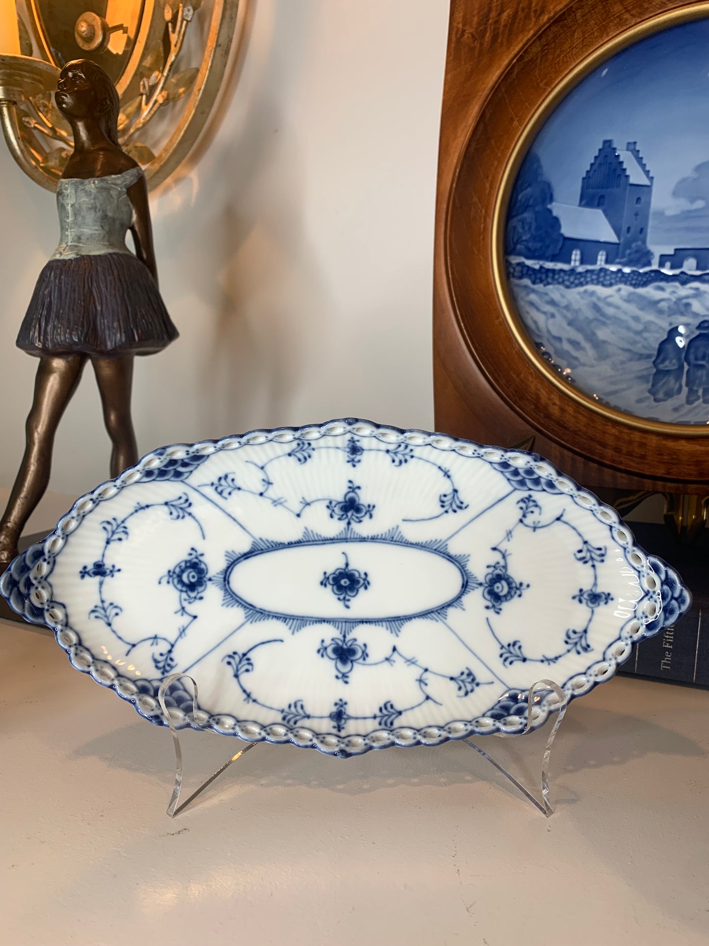 Blue Fluted Full Lace Oval Dish by Royal Copenhagen