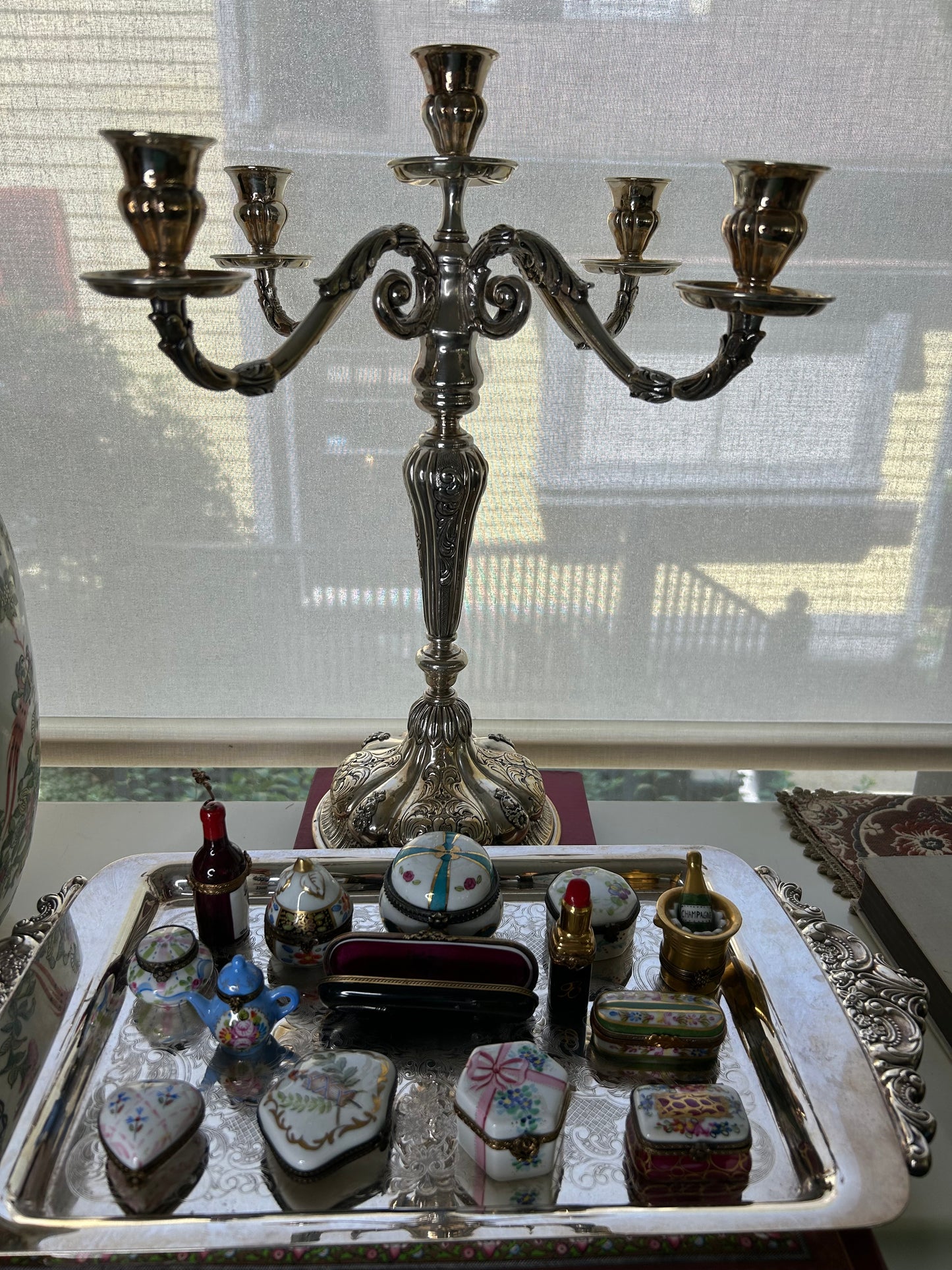 Stunning Vintage Rococo Style  Silverplate Candelabra, 15” Tall -