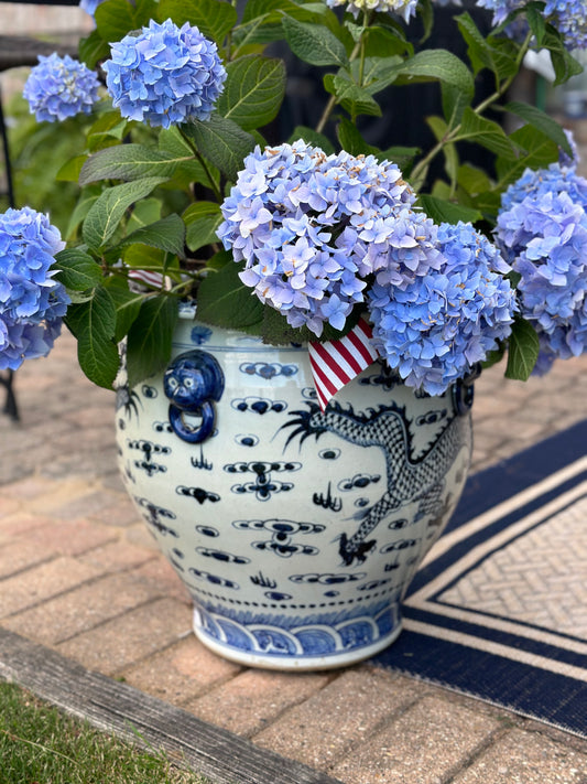 Extra-Large Blue & White Hand Painted Porcelain Planter/Pot. Measures 18"D