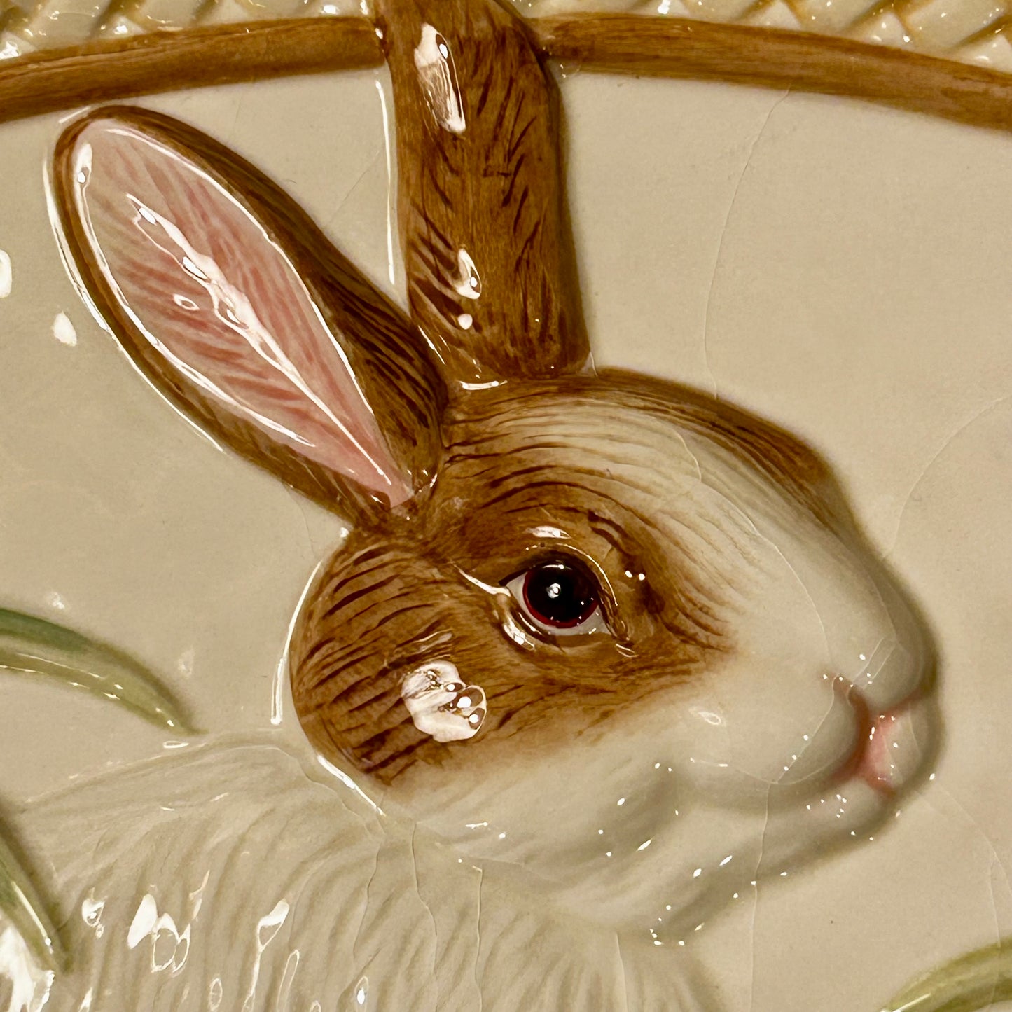 Vintage Fitz & Floyd majolica style cabbage bunny rabbit platter