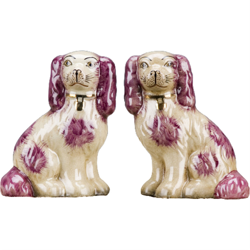 Pink & Cream Ceramic Spaniel Dog Pair, 6" Tall