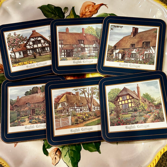 Set of 6 vintage Pimpernel of England cork coasters English Cottages