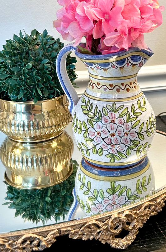 Delightful hand painted in Portugal floral pitcher vase