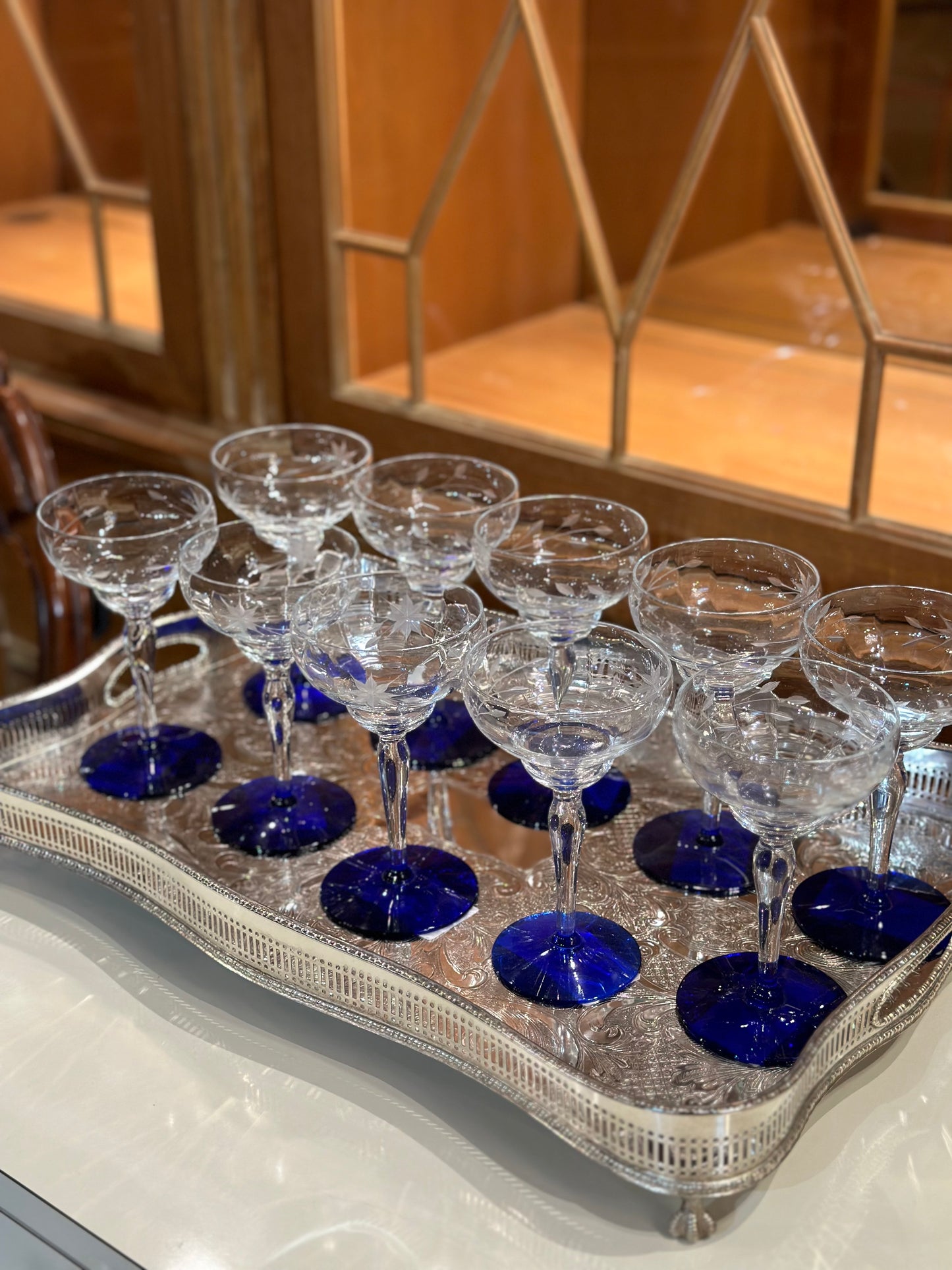 1930’s Weston Louie Set (10) Cobalt Blue Crystal Glasses - Pristine!