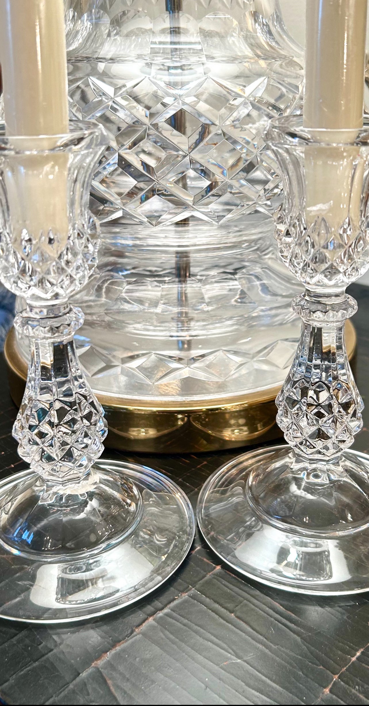 Stunning French designer vintage crystal candlestick holders.