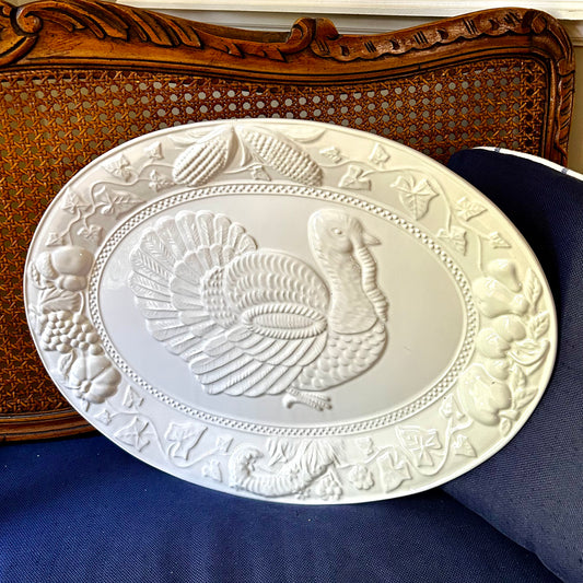 Massive white oval turkey holiday platter, 19 x 15 made in Portugal