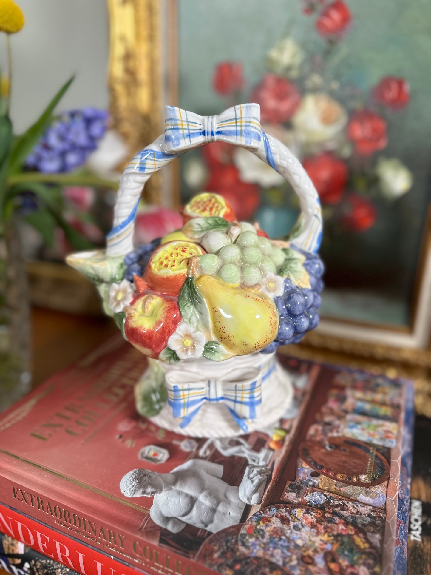 Vintage Fitz and Floyd "Summer Fruit Basket" Teapot, Creamer and Sugar Set, Circa 1997