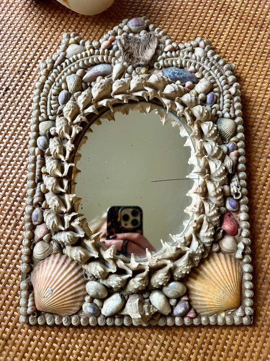 Rare 19thc Victorian Shell Art Framed Mirror