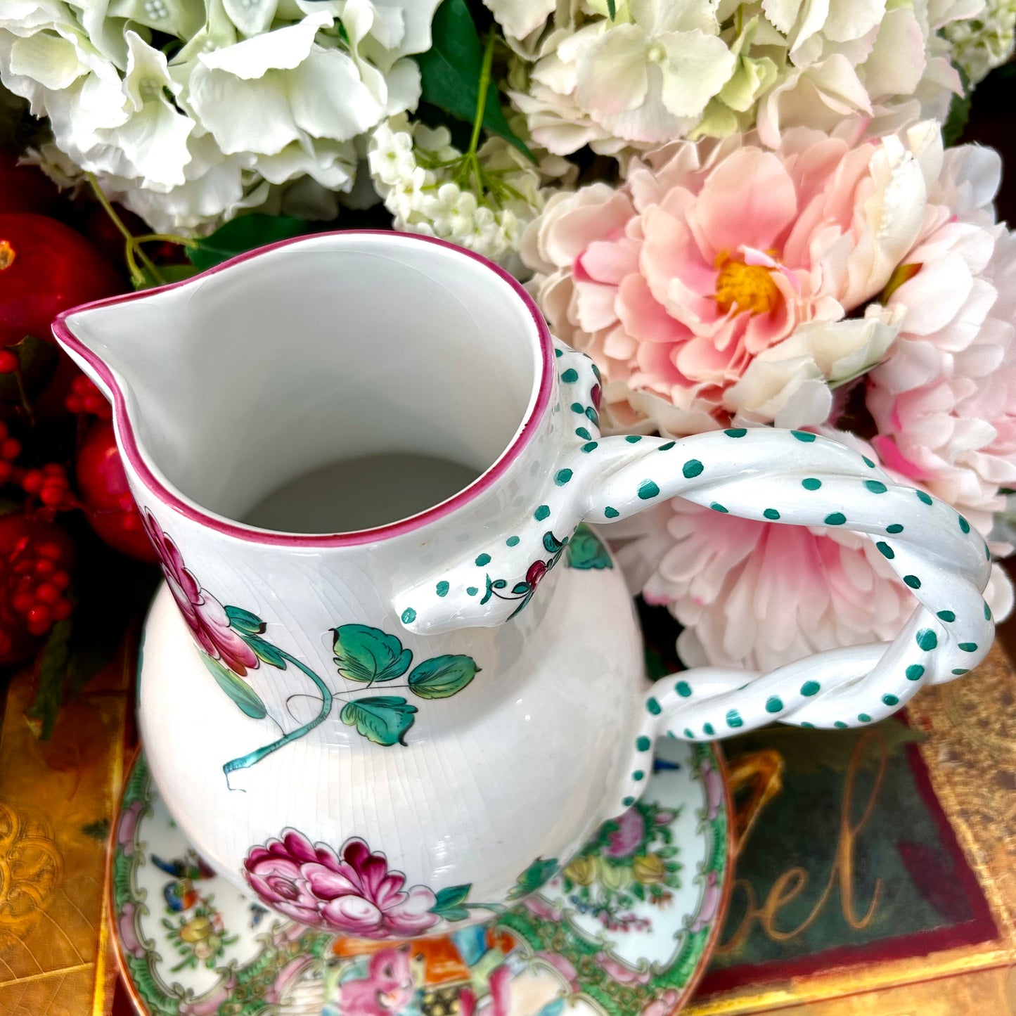 A Rare “TIFFANY Strasbourg Flowers” exclusive for Tiffany & Co pink and white pitcher vase.