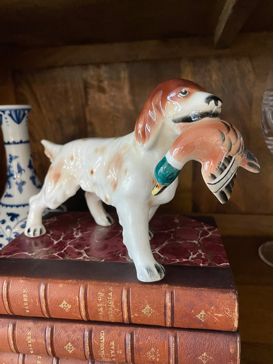 RL Live 9/15 for Wendy: Vintage Bone China 5” Hunting Dog with Duck in Mouth - Pristine!