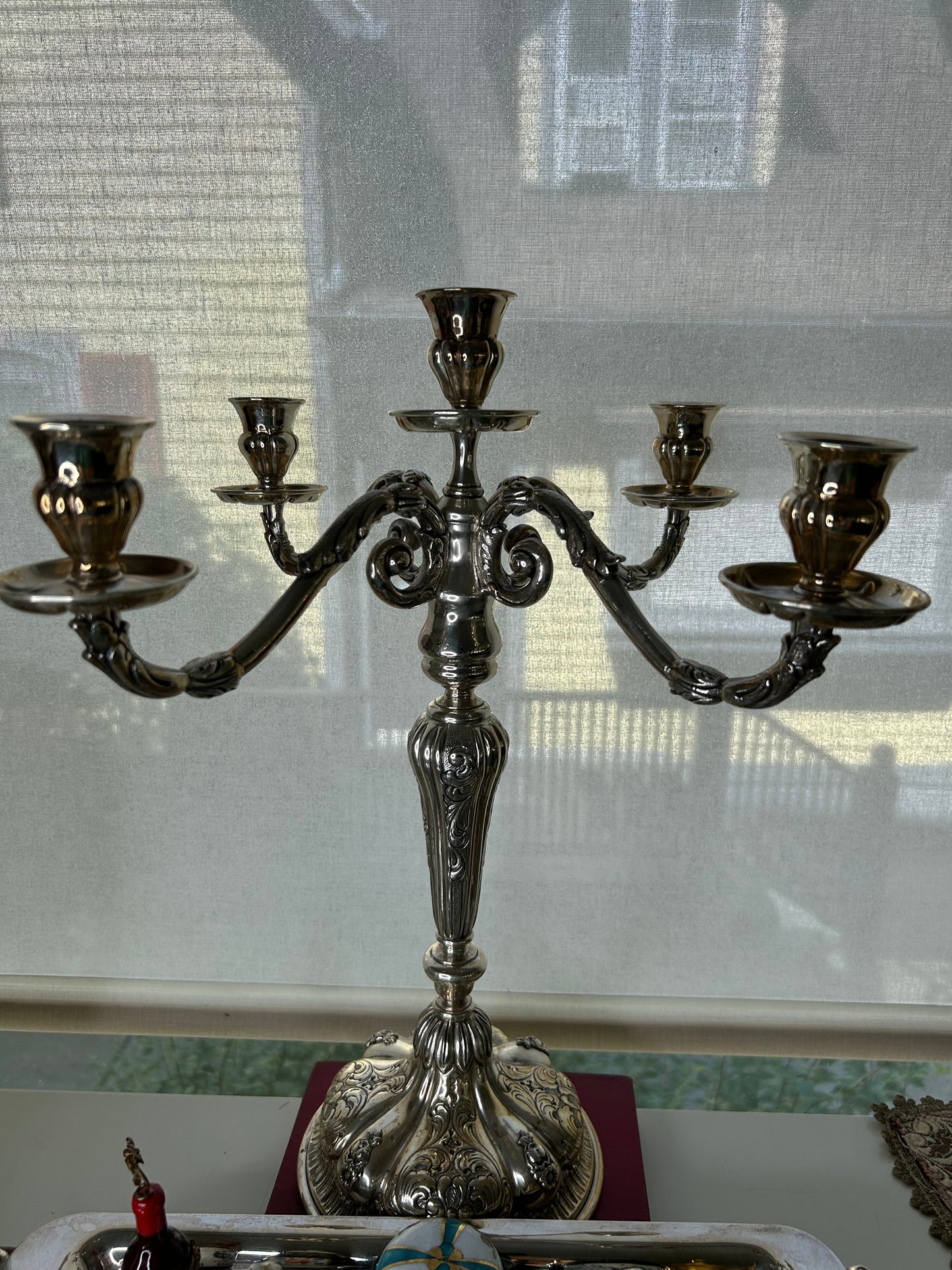 Stunning Vintage Rococo Style  Silverplate Candelabra, 15” Tall -