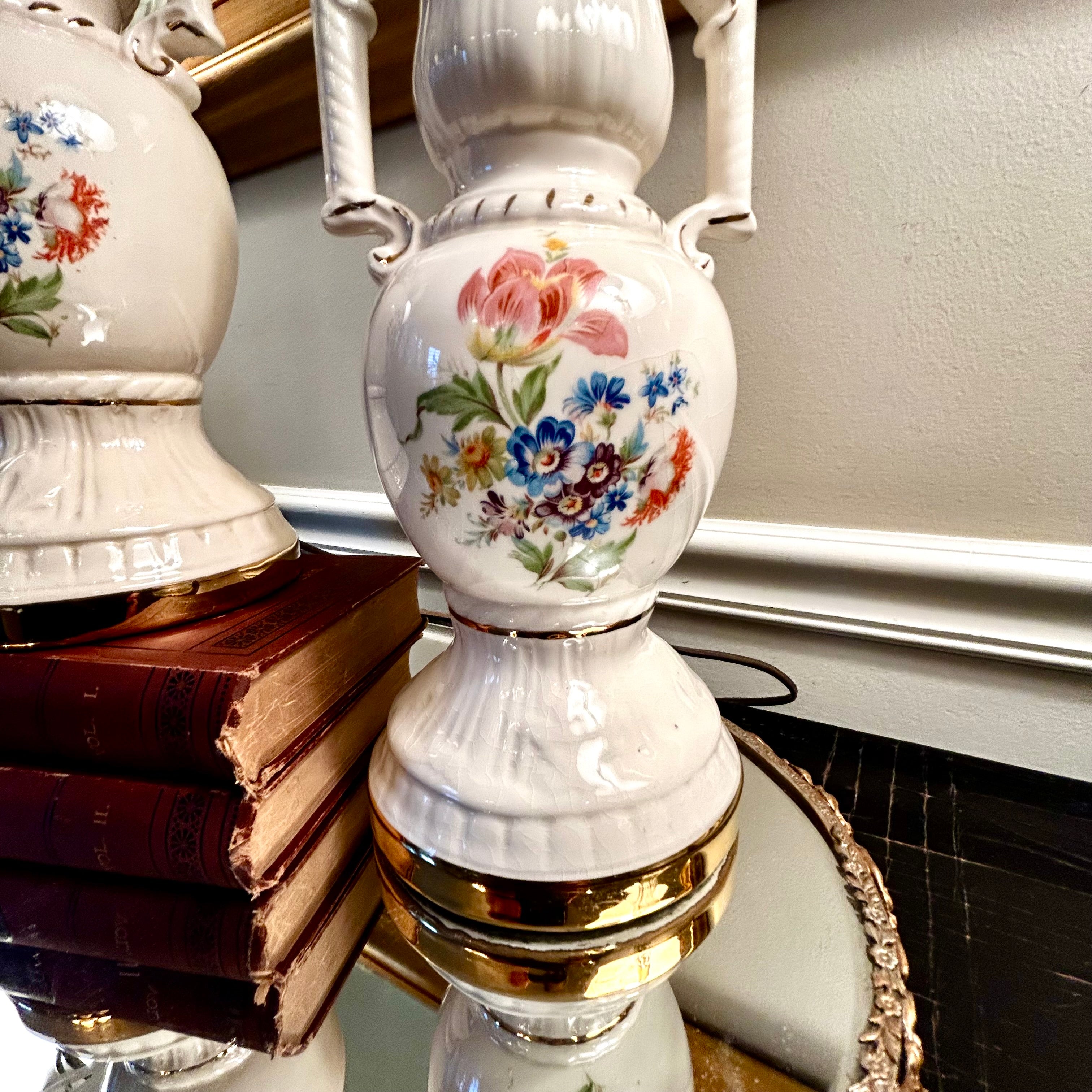 Vintage buy Porcelain Floral Antique Lamp