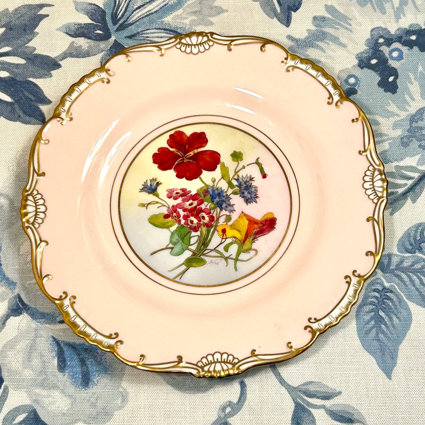 Antique MINTON of England pink botanical plate circa 1919