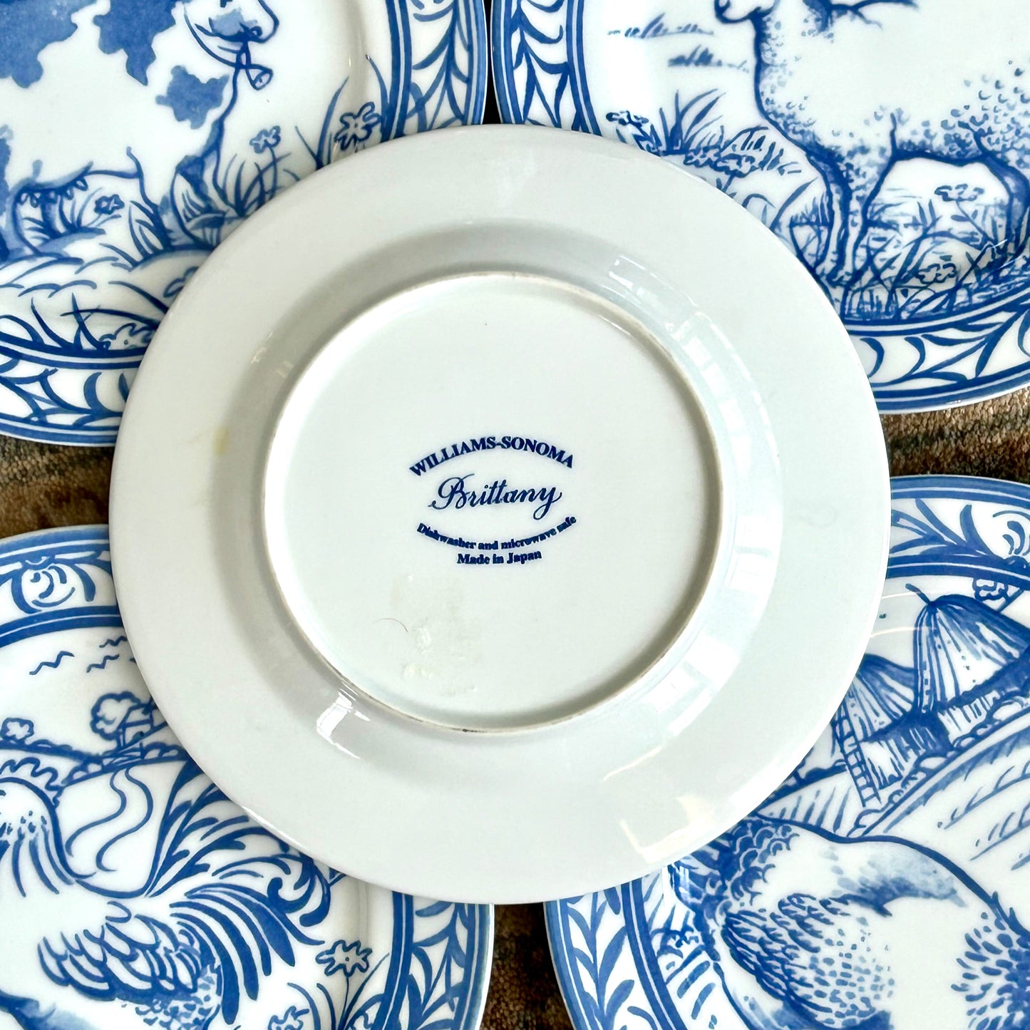 Set of 5 designer Williams-Sonoma "Brittany" blue and white country French plates