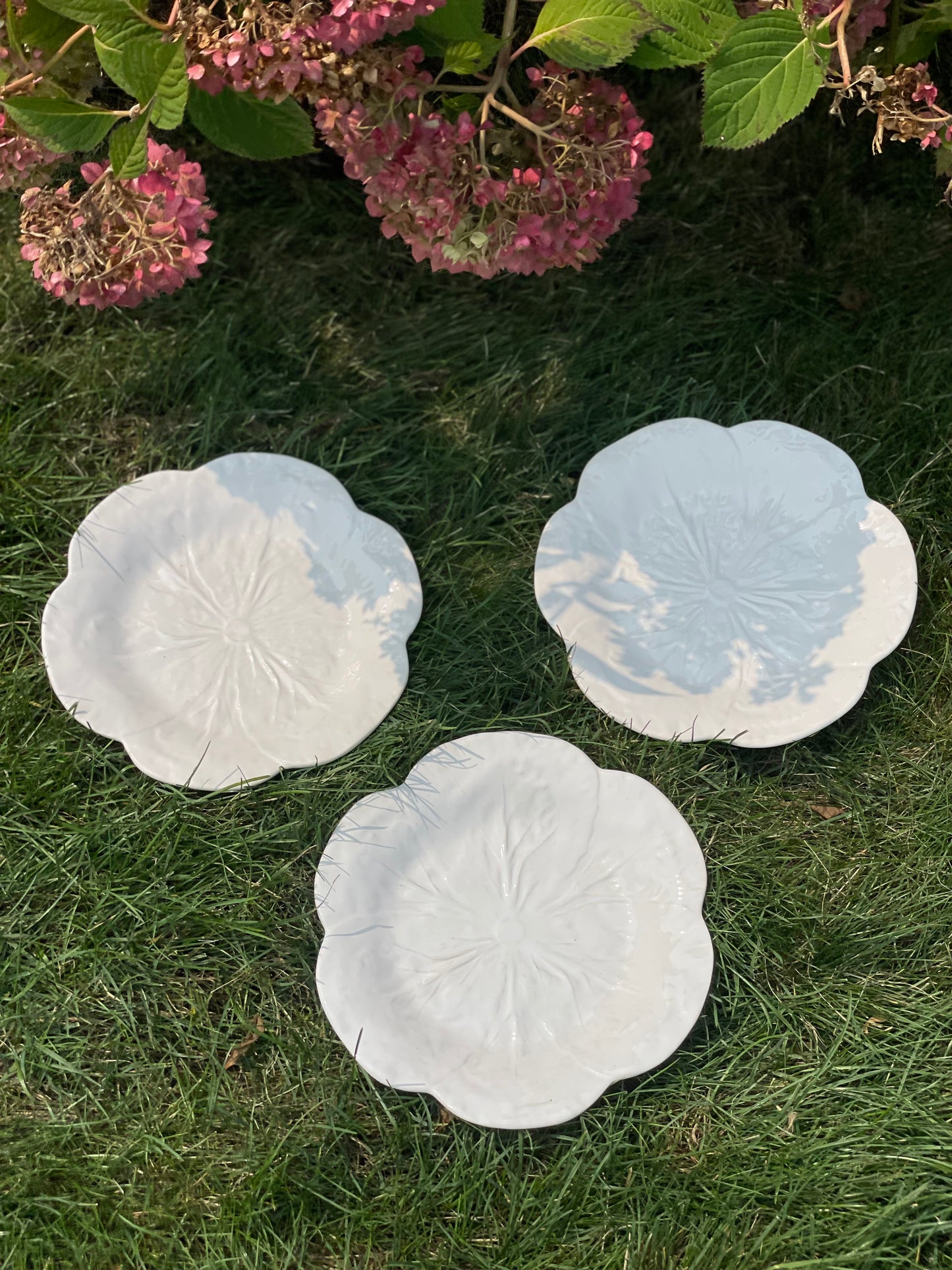 Live Sale 10/4 Reserved for Susan: Vintage Set of 3 Bordallo Pinhiero White Cabbage 9.25” Plates