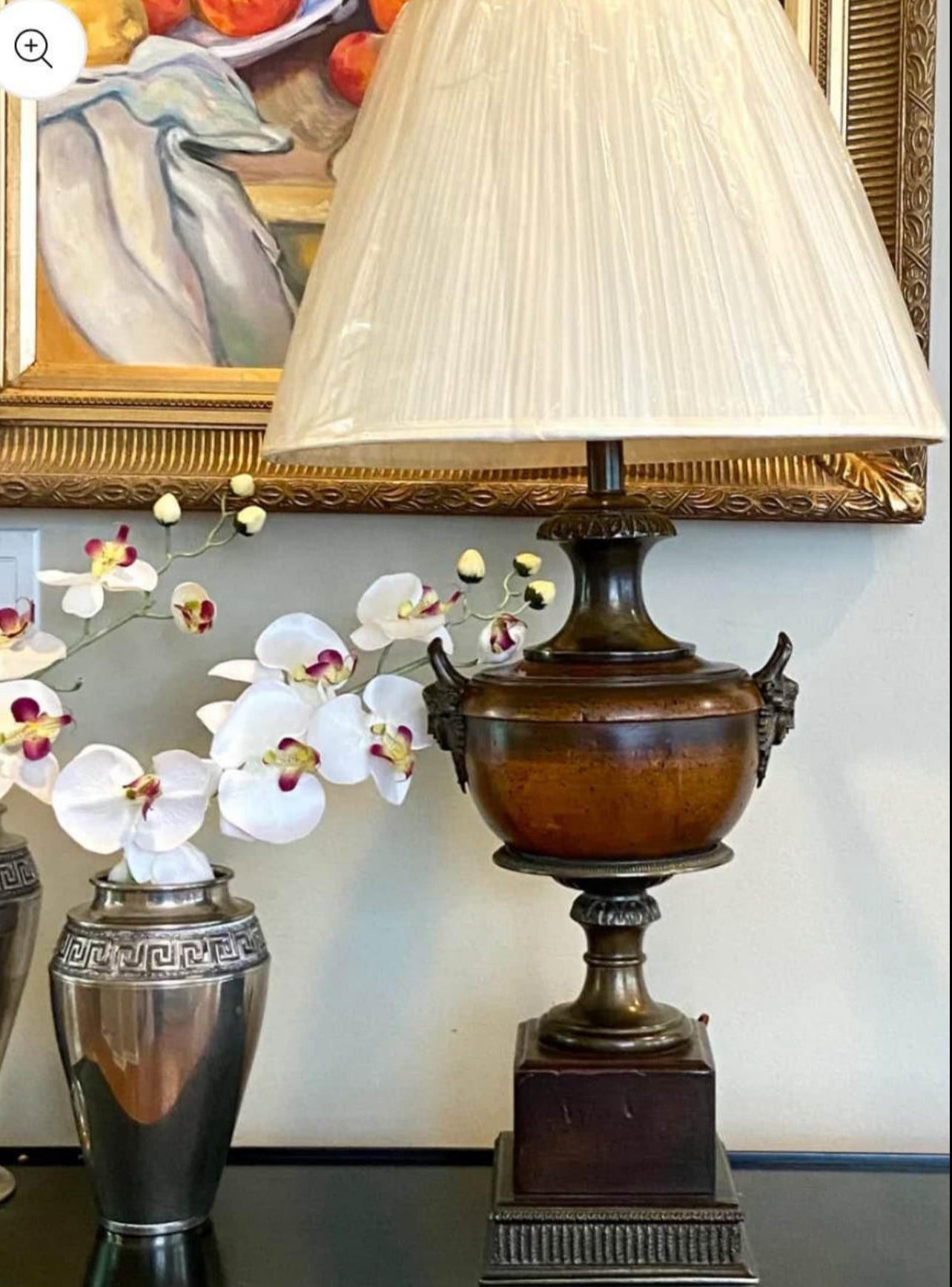 Brass head Mid-century Frederick Cooper mahogany lamp in