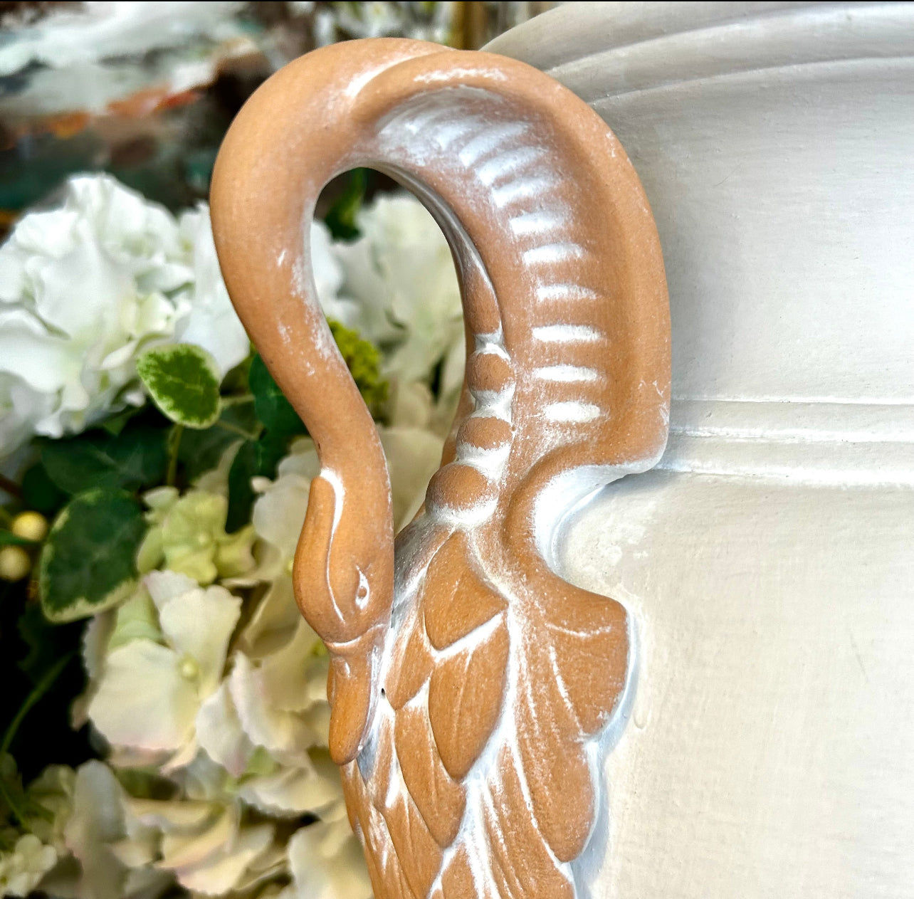 Chic & Stunning swan double handle ceramic  trophy lamp with lucite base. .