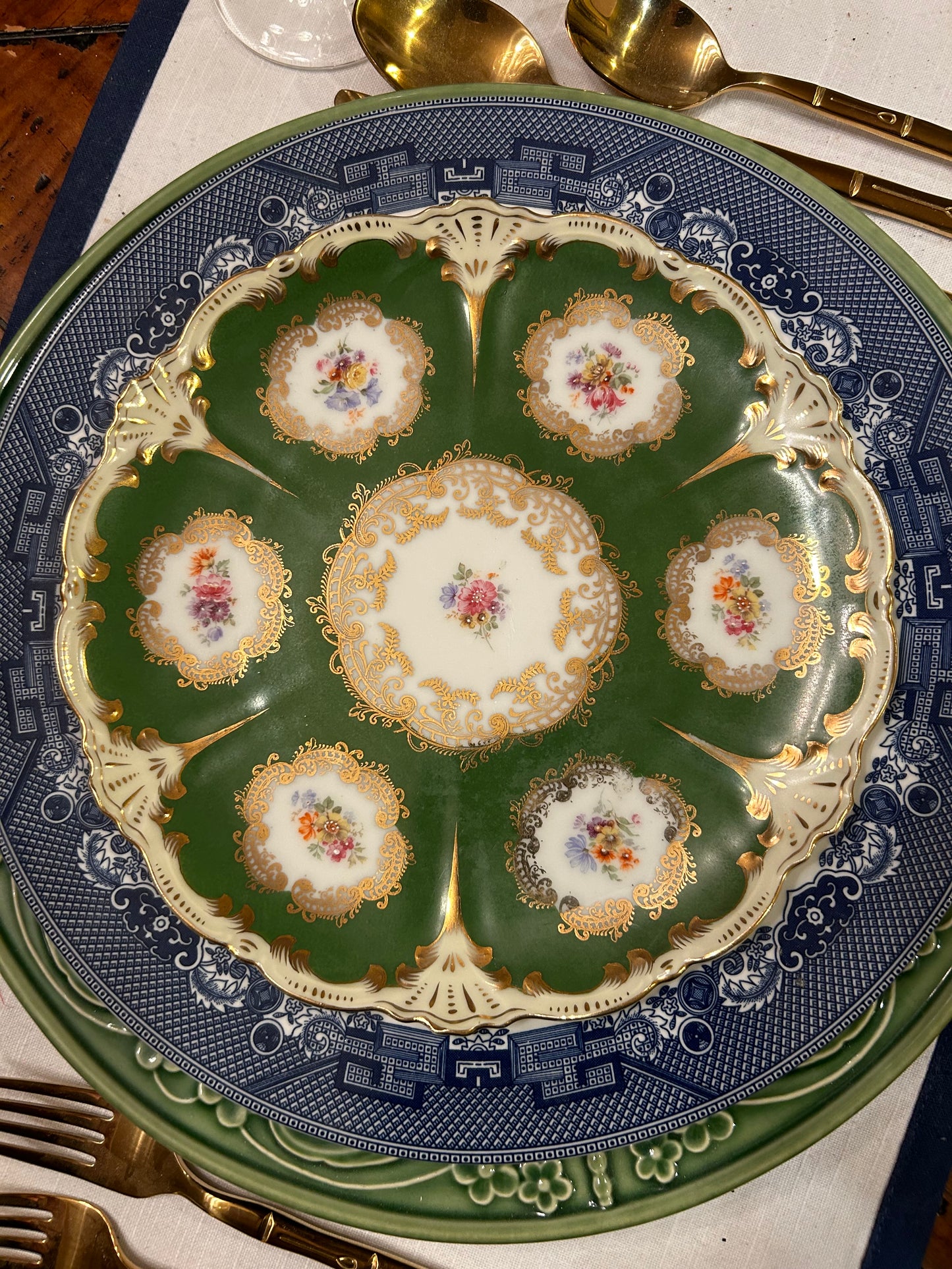 Delightful green floral botanical porcelain plate.