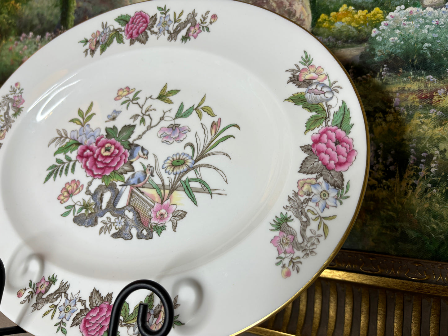 Vintage Wedgwood Cathey platter and Serving Bowl with Gorgeous florals and birds! - Excellent condition!