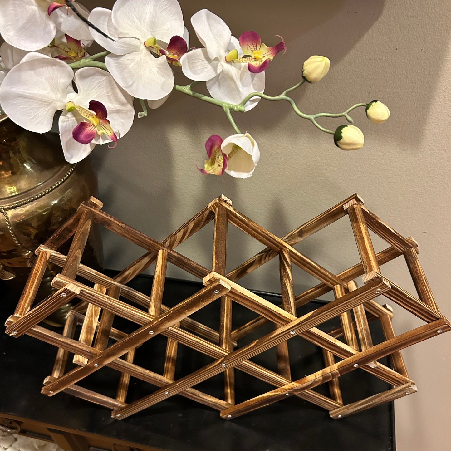 Vintage rattan wood  foldable wine bottle holder rack