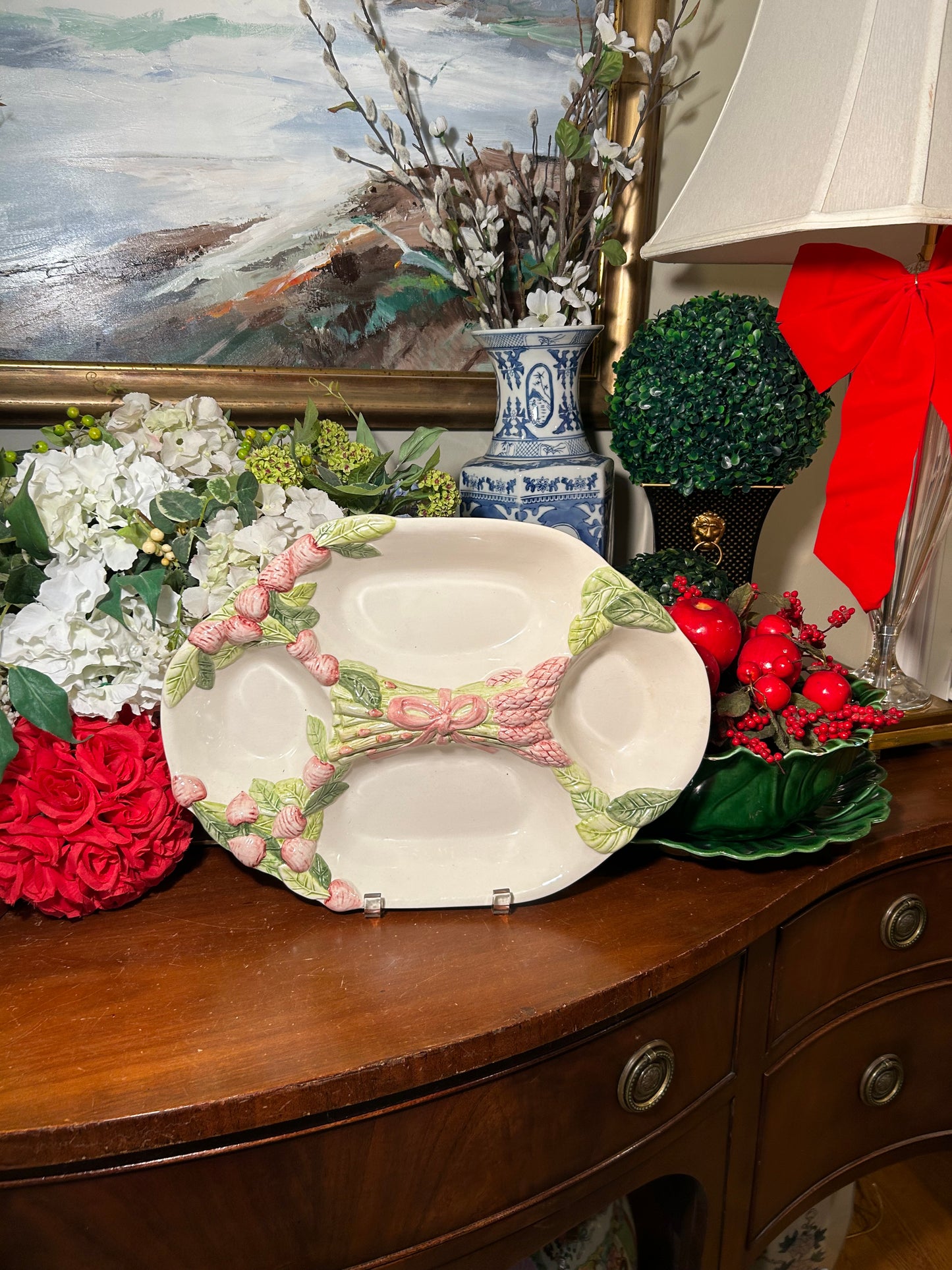 Absolutely delightful massive  Asparagus wrapped in Bows four section serving platter