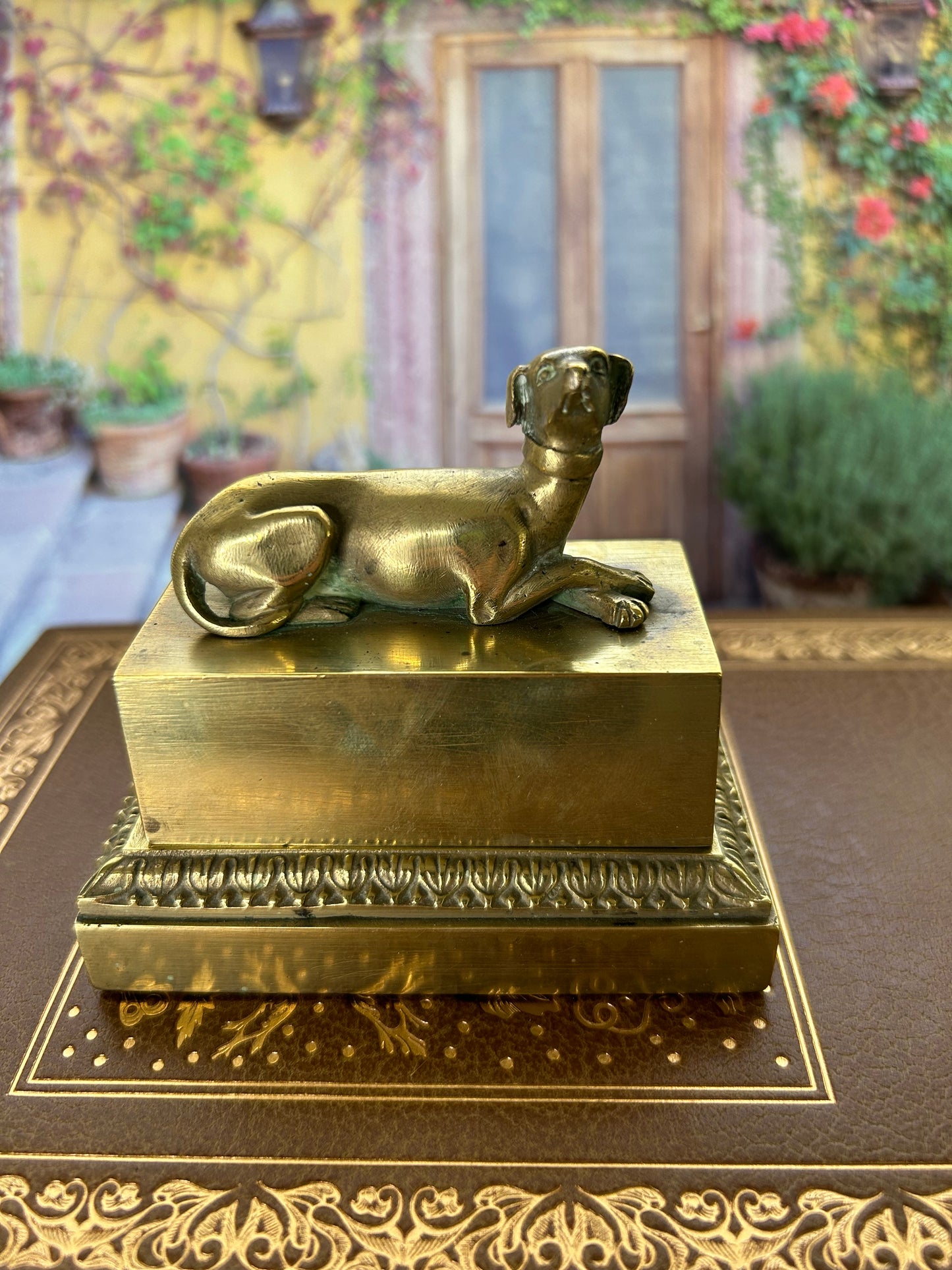 Stunning Bronze Dog Inkwell