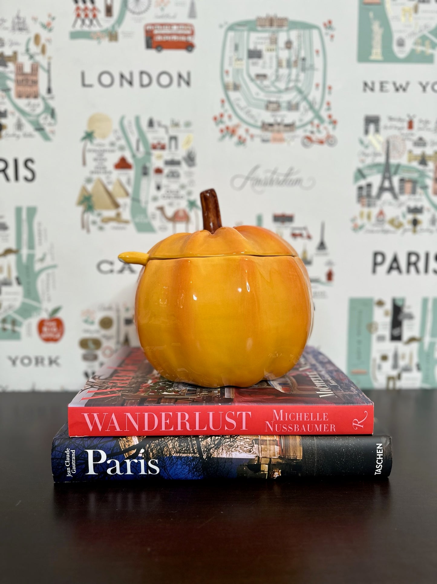 J.Wilfred/Charles Sadek Figural Pumpkin Tureen with Lid & Ladle 3-piece Set, Made in Portugal