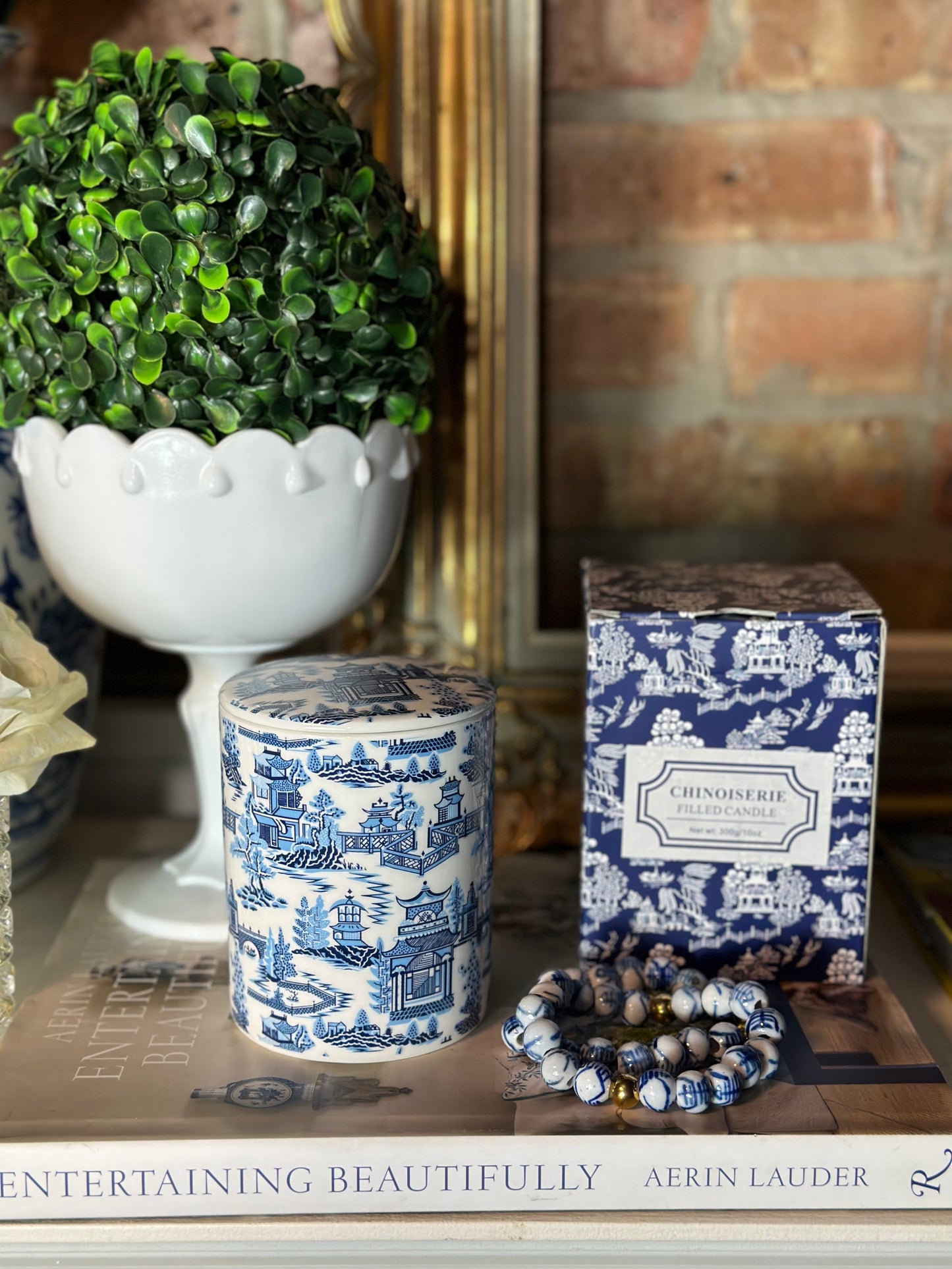 Blue & White Chinoiserie 3-Piece Gift Set: Candle, Bracelet, Ginger Jar Pack