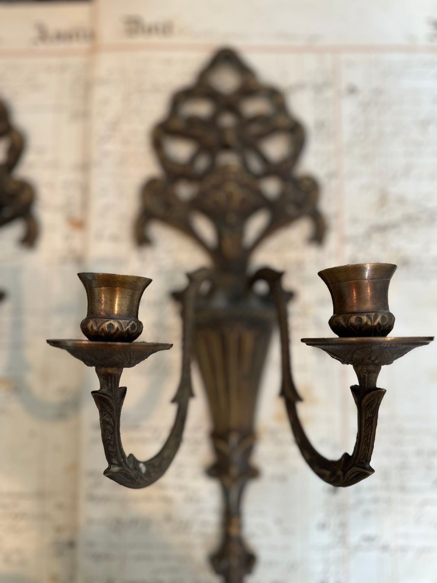 Excellent Pair of Vintage Ornate Brass Wall Candle Sconces Art Nouveau Regency Style