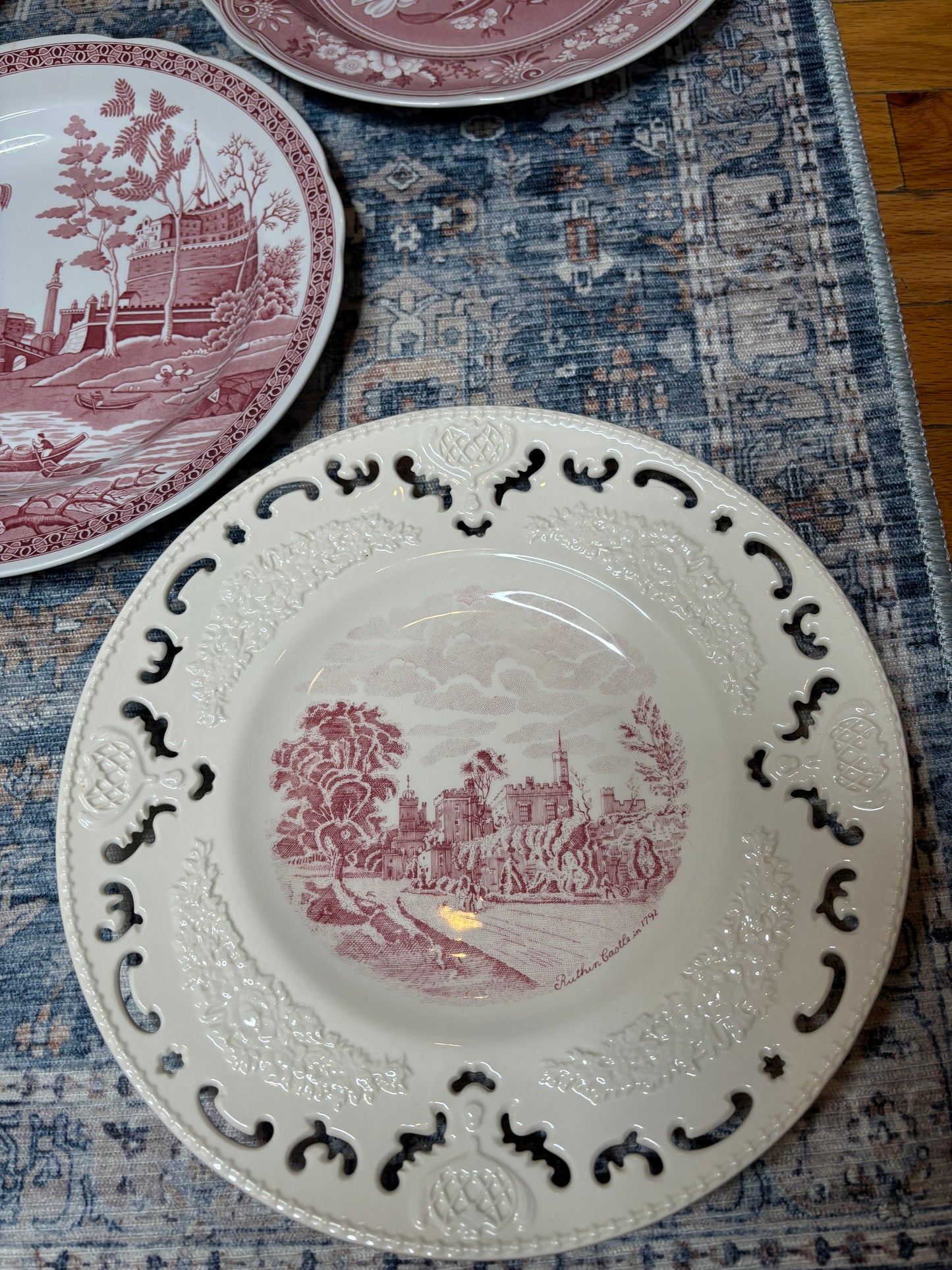 Set of 5 Red Transferware Plates - Excellent condition!