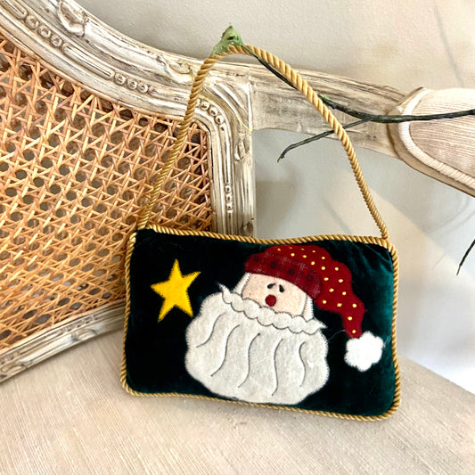 Velvet holiday Santa Christmas pillow door hanger ornament