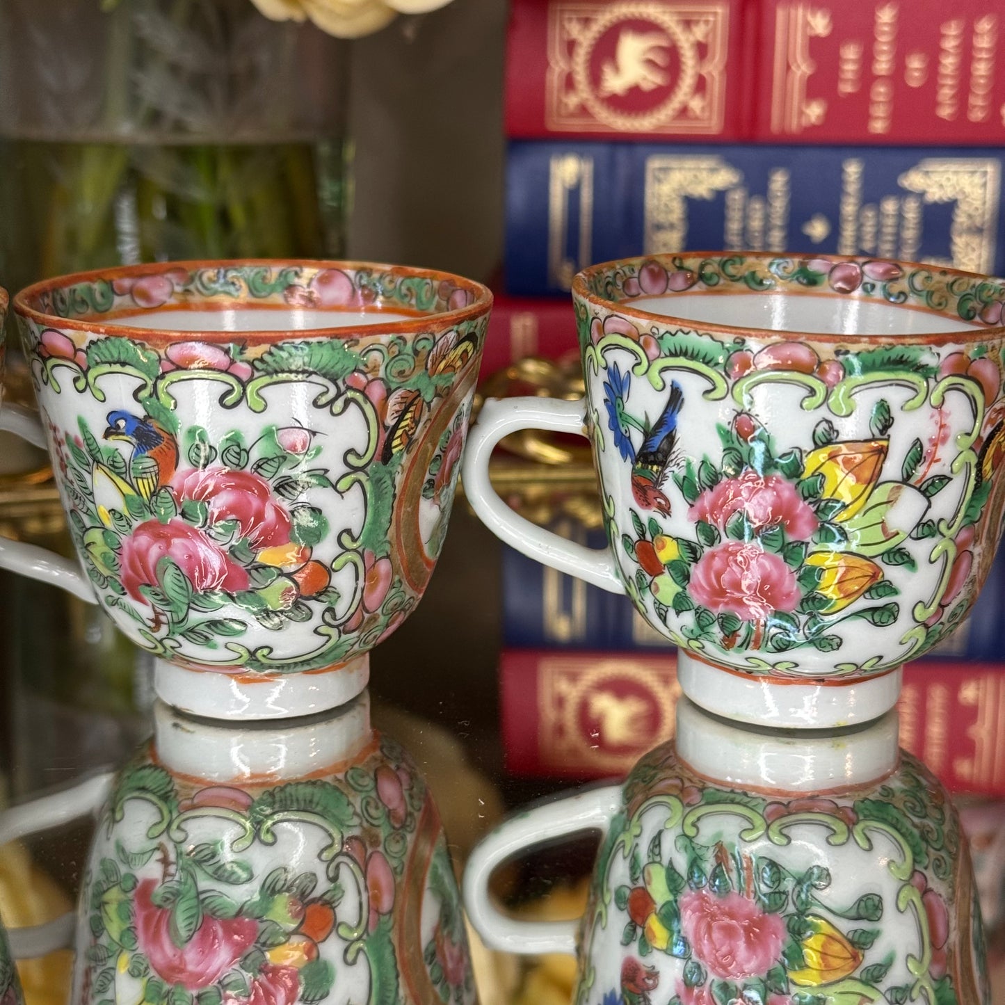 Set of 3 Antique Chinese Rose Medallion Teacups