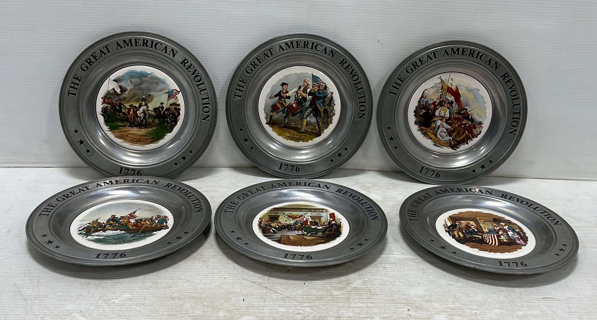 Revolutionary war vintage selling pewter set of 6 plates