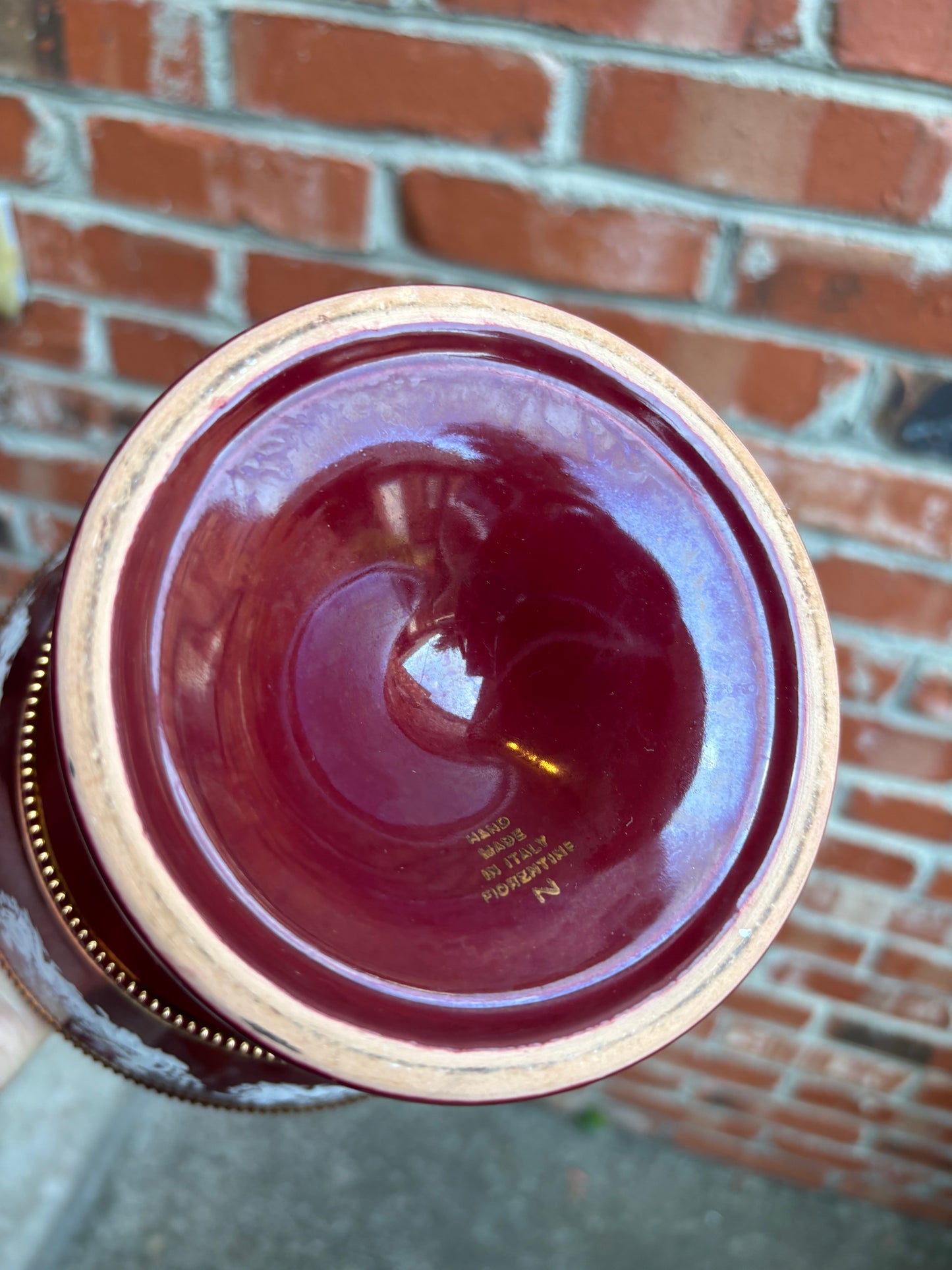 Stunning Florentine pedestal dish with a deep ruby coloring and gold accents! - As is!