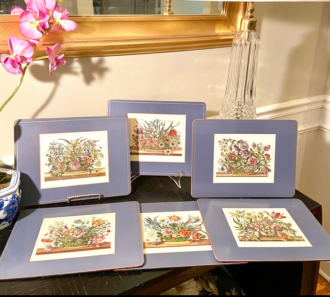 Set of six vintage Pimpernel of England botanical wall art and or luncheon placemats