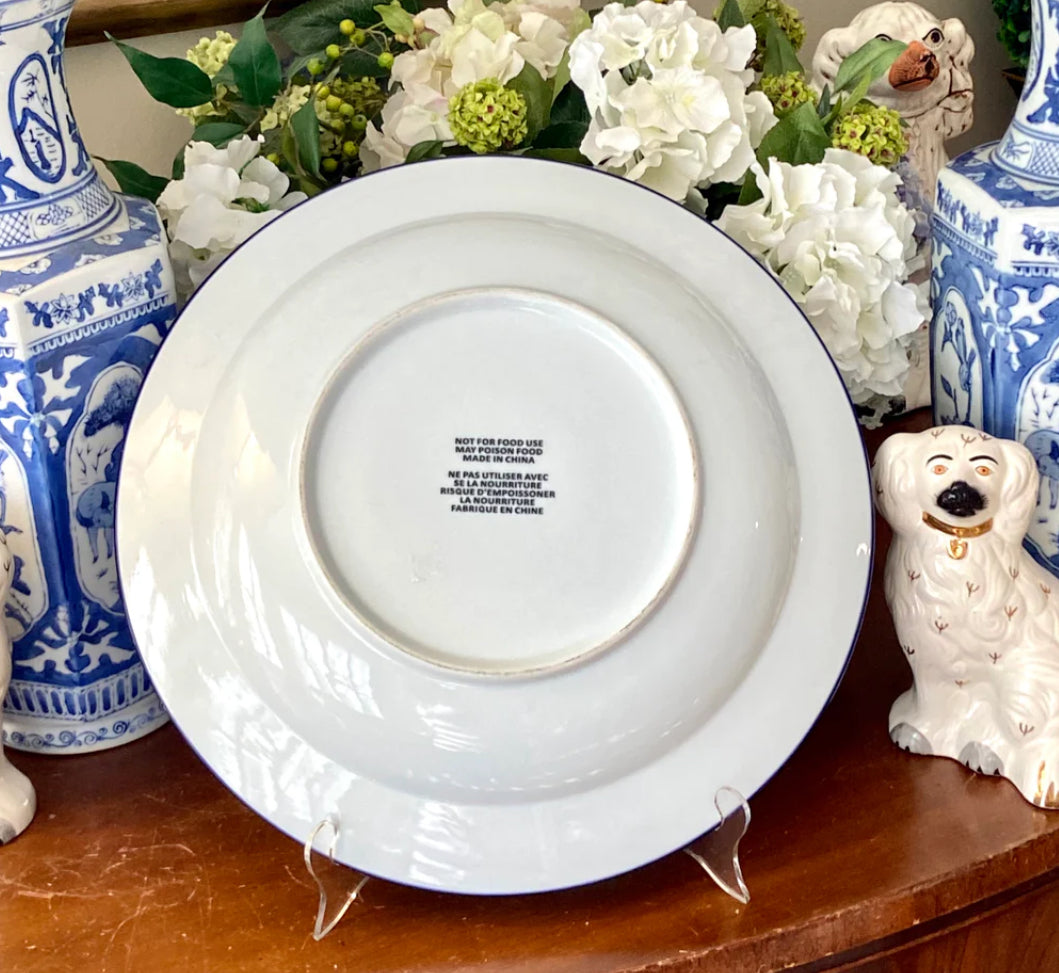 Large, 16”D blue & white chinoiserie chic wall platter - Excellent!