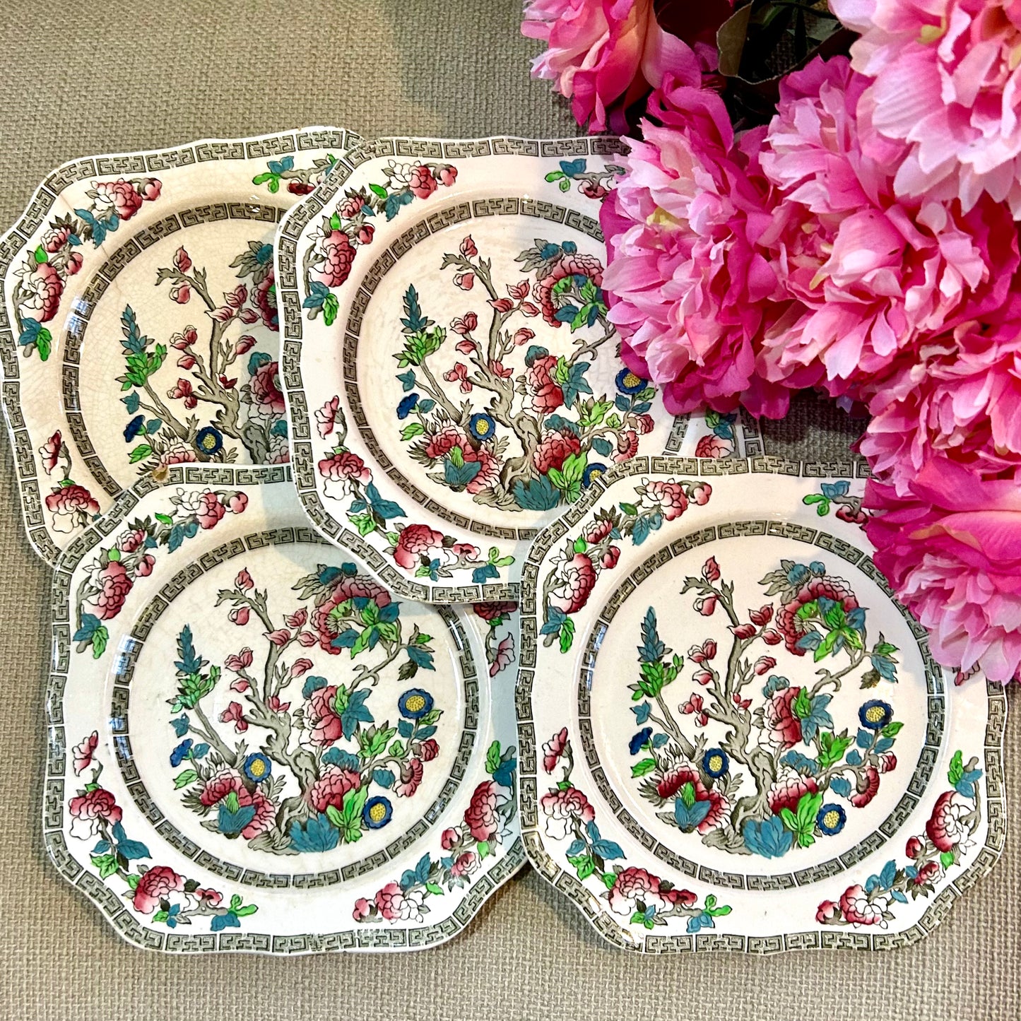 Antique  Vintage Johnson Bros. Indian Tree square salad dessert collectors plates