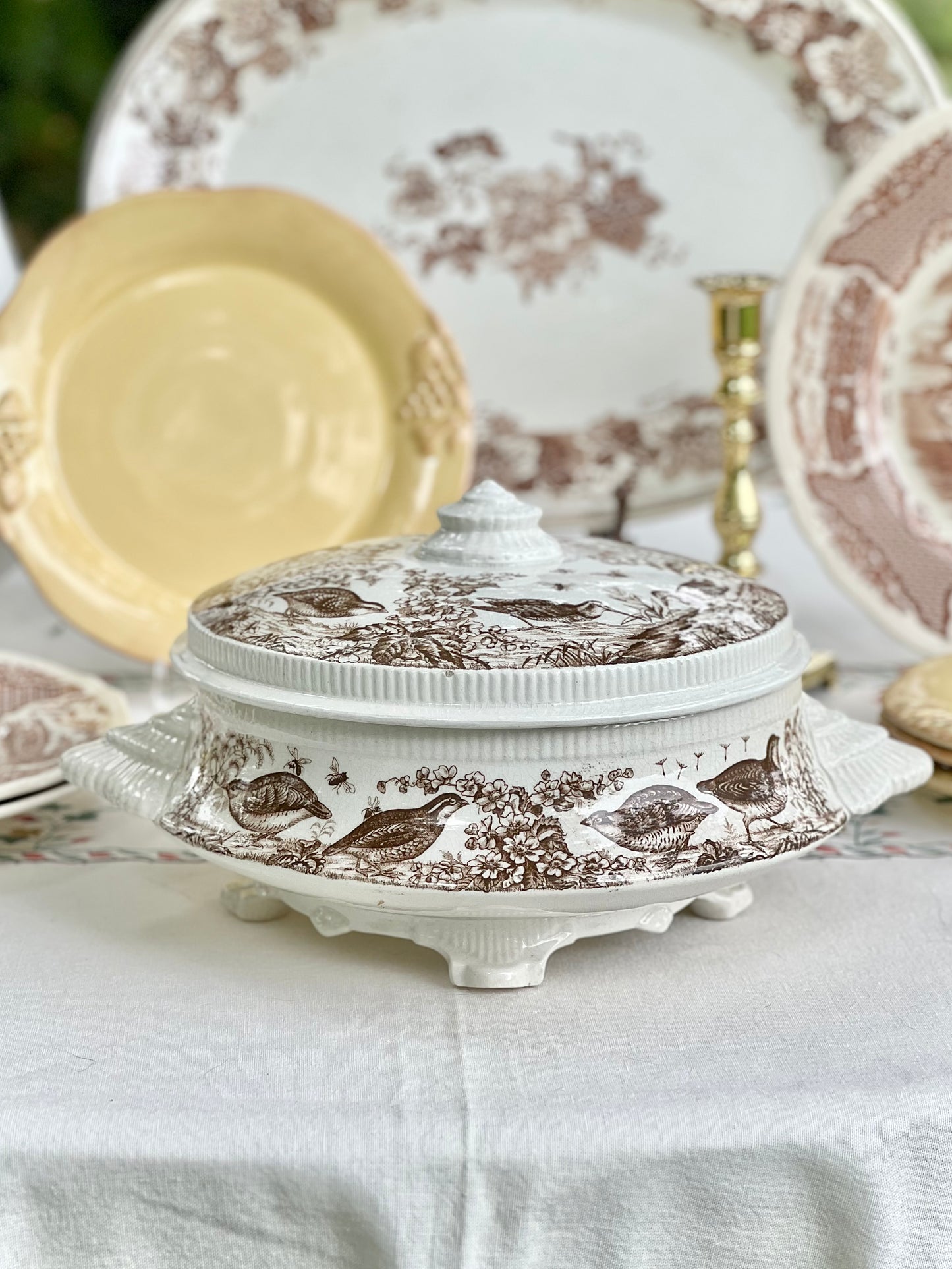 Gorgeous Vintage Brown Transferware Covered Dish