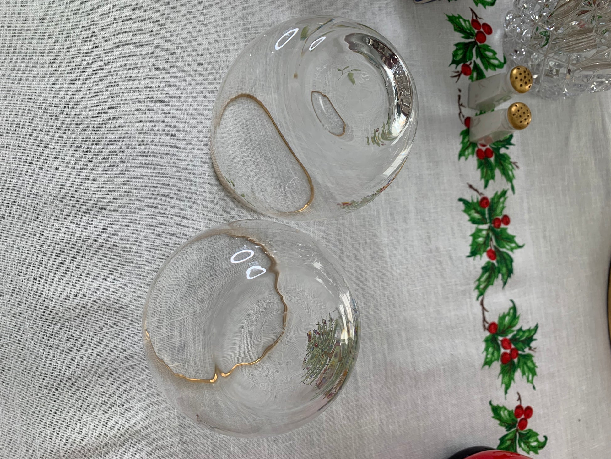 Spode Christmas Tree Stemless Wine Glasses, Set of 2, 22 Karat Gold Rim 19  oz