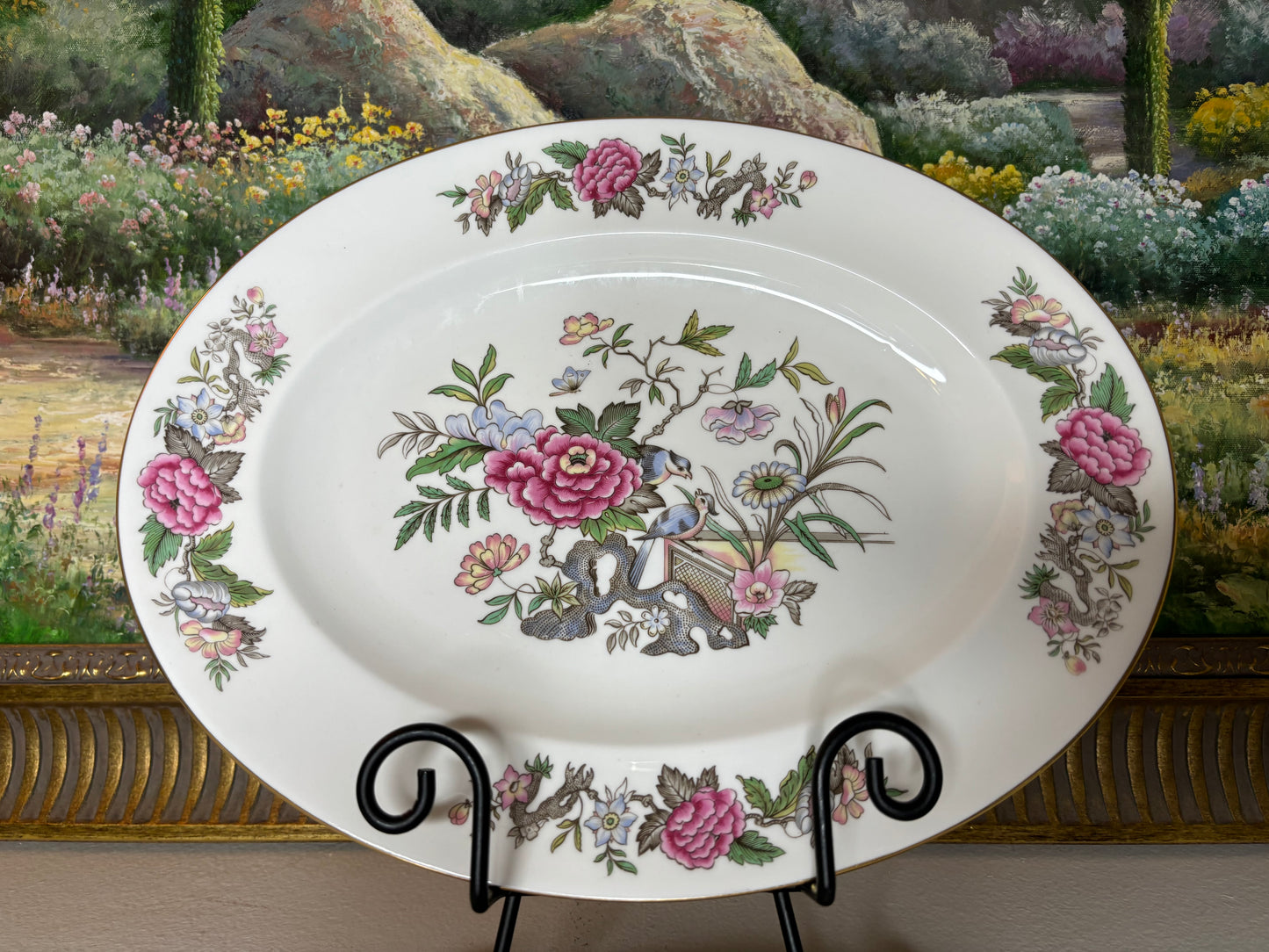 Vintage Wedgwood Cathey platter and Serving Bowl with Gorgeous florals and birds! - Excellent condition!