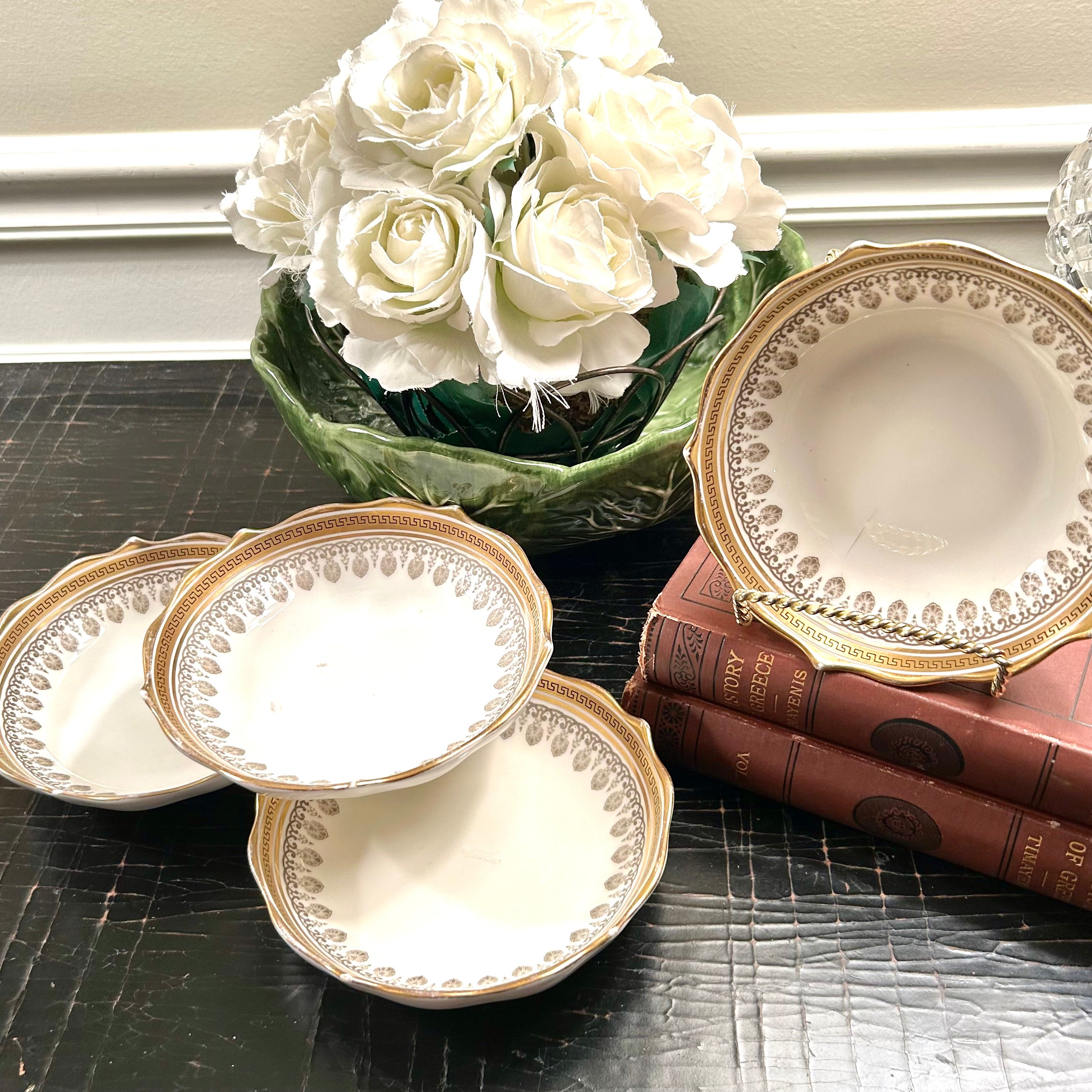 Four vintage plates and a popular bowl