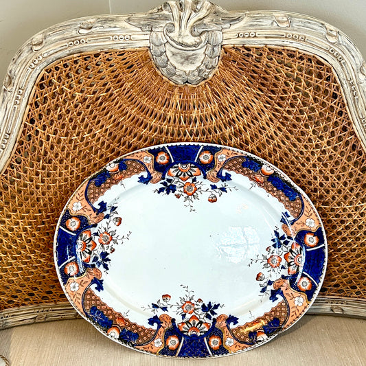 18x14 Antique 19th century Imari Turkey-Size platter cobalt blue & white platter