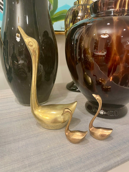 Vintage Mid-Century Solid Brass Swan Family - Set of 3