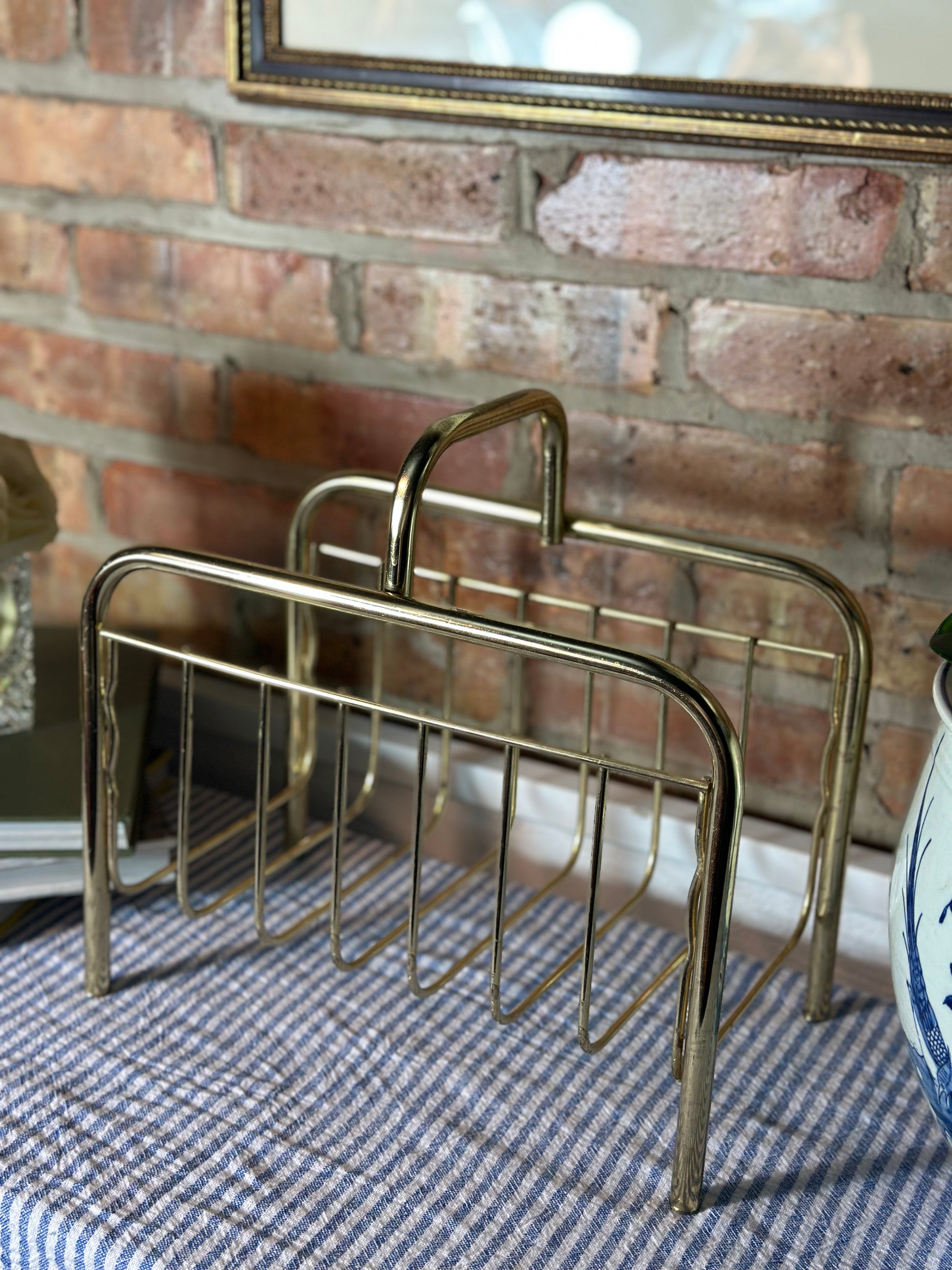 Mid-century Faux Bamboo Brass Magazine Rack LP Holder -  Canada