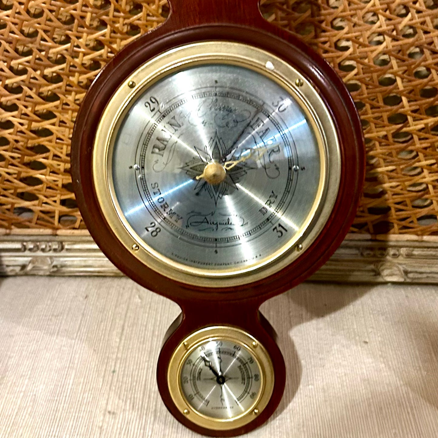 Vintage coastal chic  Brass & wood wall barometer