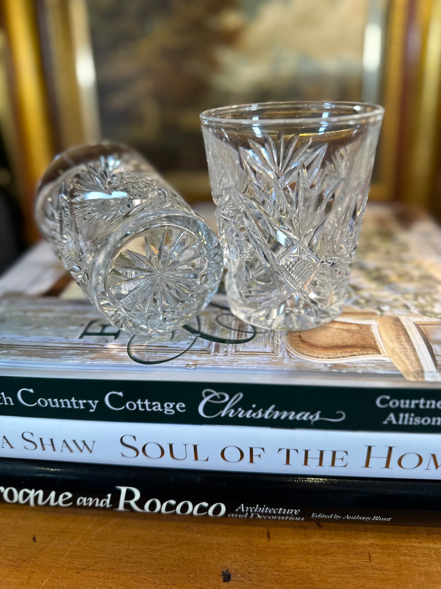 PRISTINE! Gorgeous Heavy Cut Crystal Pair of Double Old Fashioned Whisky Tumblers, 3.75"