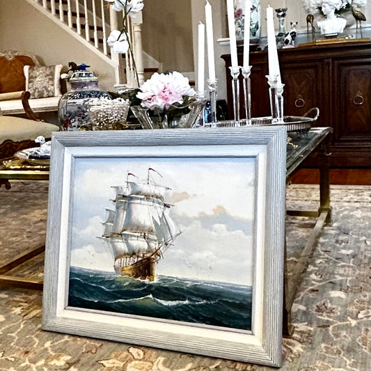 Beautiful coastal chic vintage tall ship signed wall art 25 x 21