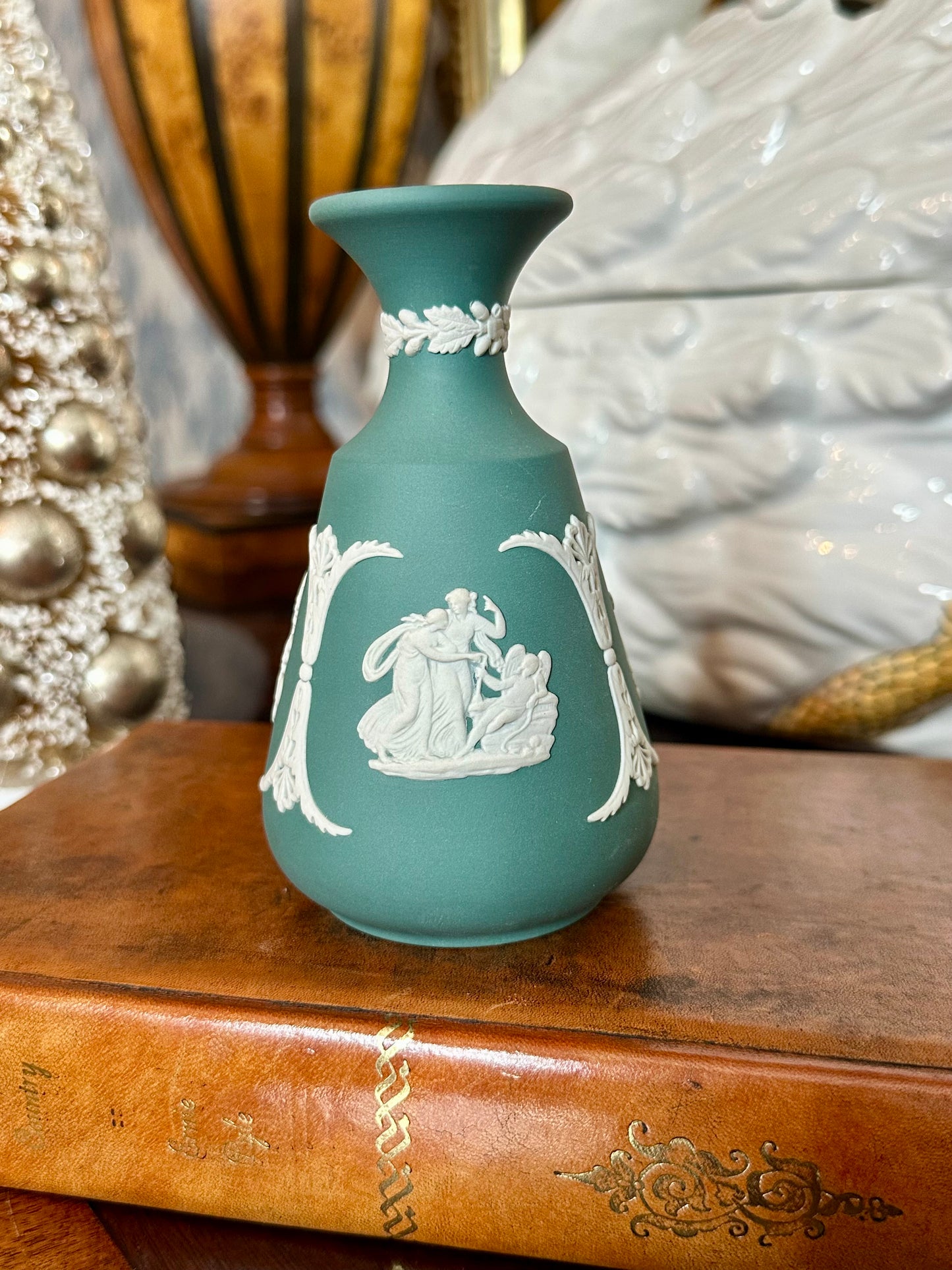 Pretty Wedgwood Jasperware Teal Green Mini Vase